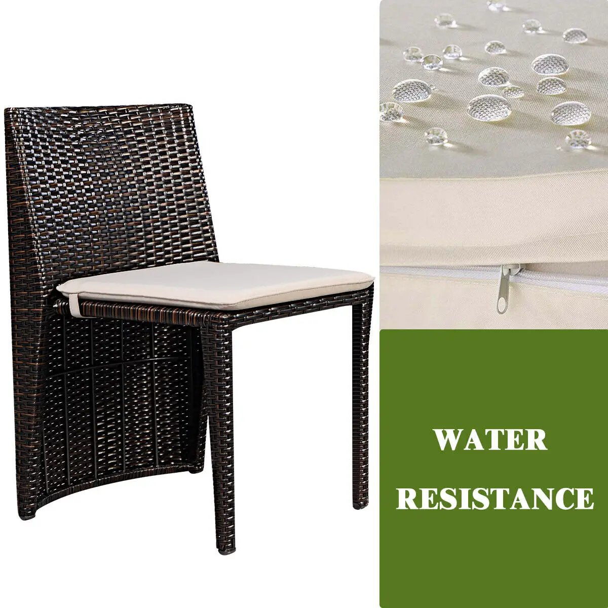 3 Piece Cushioned Wicker Patio Bistro Set dark brown wicker with cream cushions water resistant on Tampa Home & Garden Store