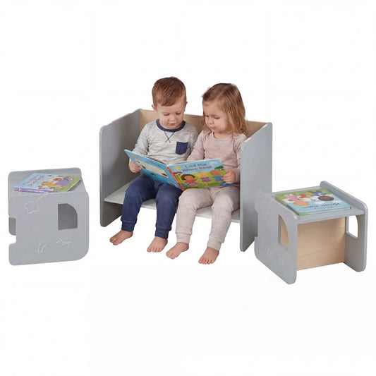 3-Piece DirectDeals kids table and chair set; space-saving toddler table with 2 gray chairs on Tampa Home & Garden Store