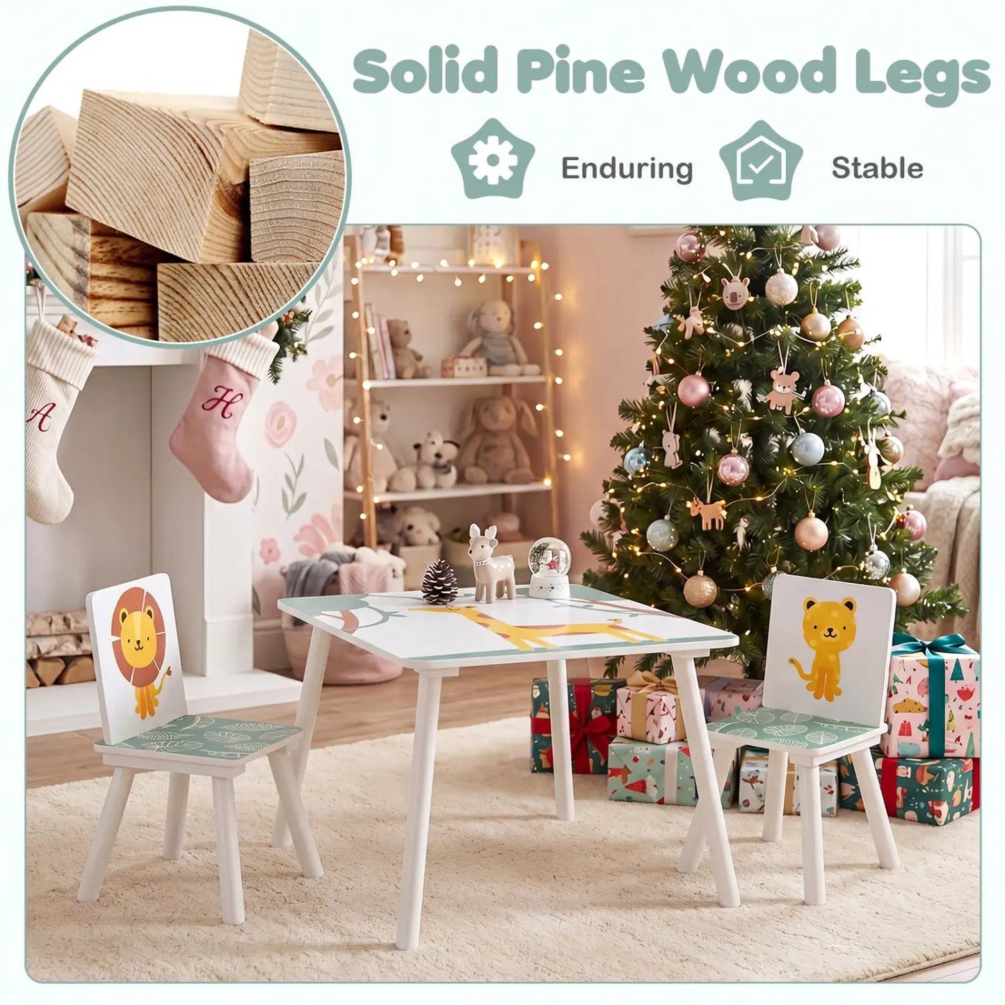 Kids Table and Chair Set With Animal Patterns