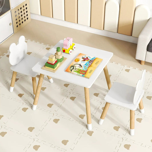 Kids wooden table and chair set Froggy design, white table with natural wood legs, 2 chairs on Tampa Home & Garden Store