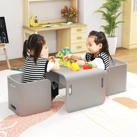 3 Piece Kids Table and Chair Set gray table with 2 chairs kids playing with blocks on Tampa Home & Garden Store