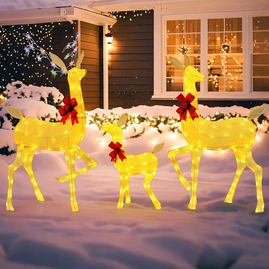 3 Pieces Lighted Family Deer Set with LED Lights and RGB Flashing Lights - Tampa Home & Garden Store