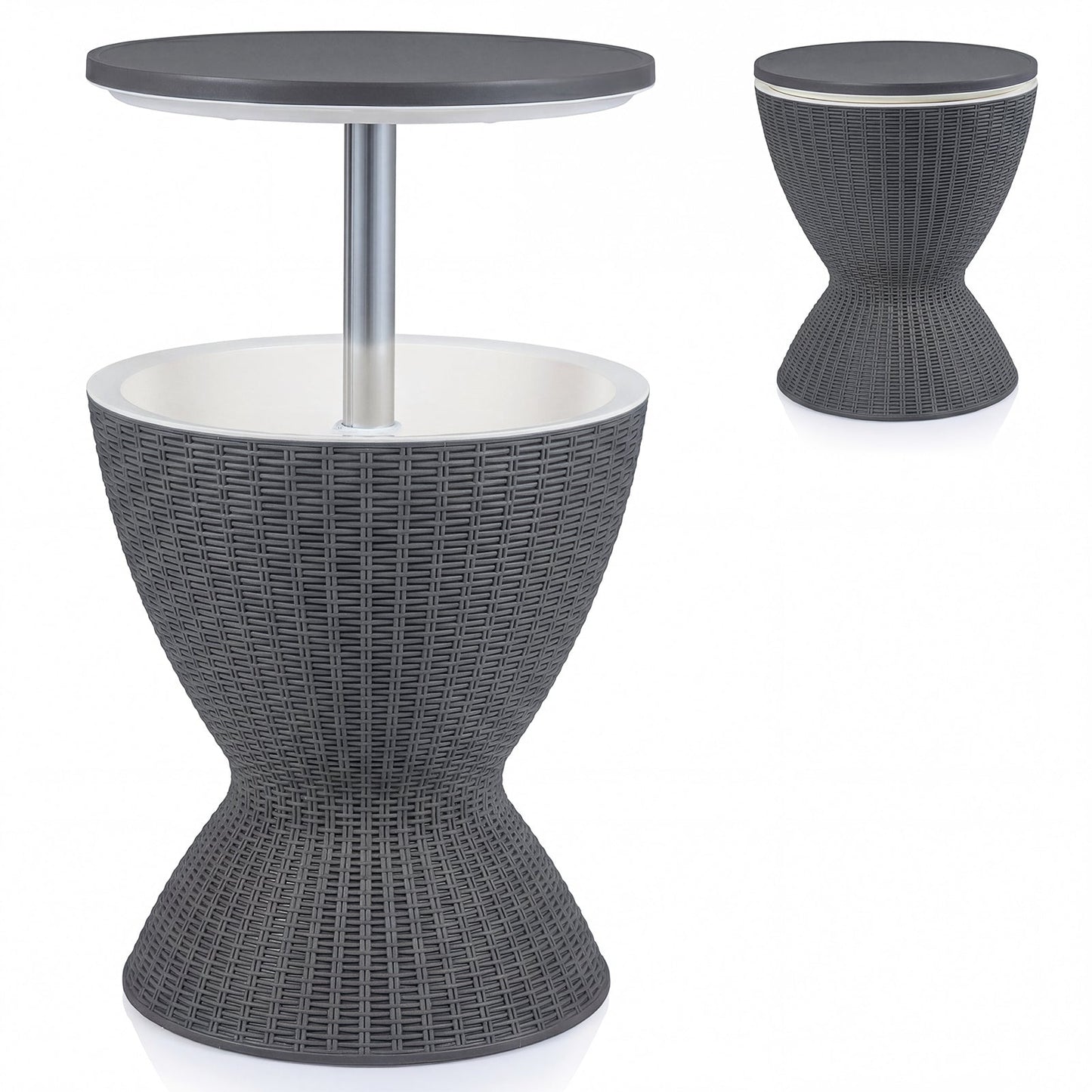 3 in 1 8 Gallon Patio Rattan Cooler Bar Table with Adjust Ice Bucket-Brown
