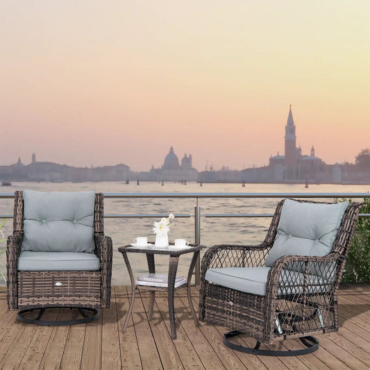 3 Pieces Outdoor Swivel Rocker Set with Small Side Table-Gray - Tampa Home & Garden Store