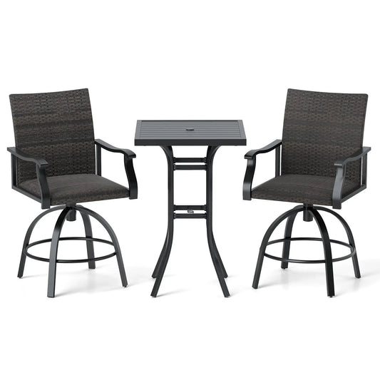 Wicker Patio Swivel Bar Set with Foam Cushions, 3-piece dark finish by DirectDeals on Tampa Home & Garden Store