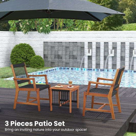 3 Pieces Acacia Wood Patio Furniture Set with Armchairs Coffee Table - Tampa Home & Garden Store