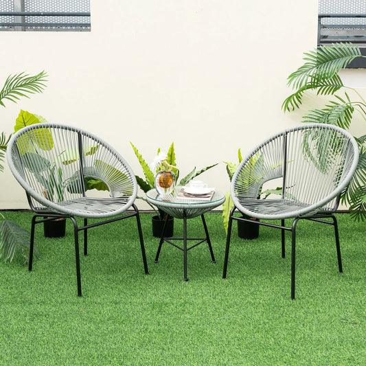 3 Pieces Patio Acapulco Furniture Bistro Set with Glass Table-Gray - Tampa Home & Garden Store
