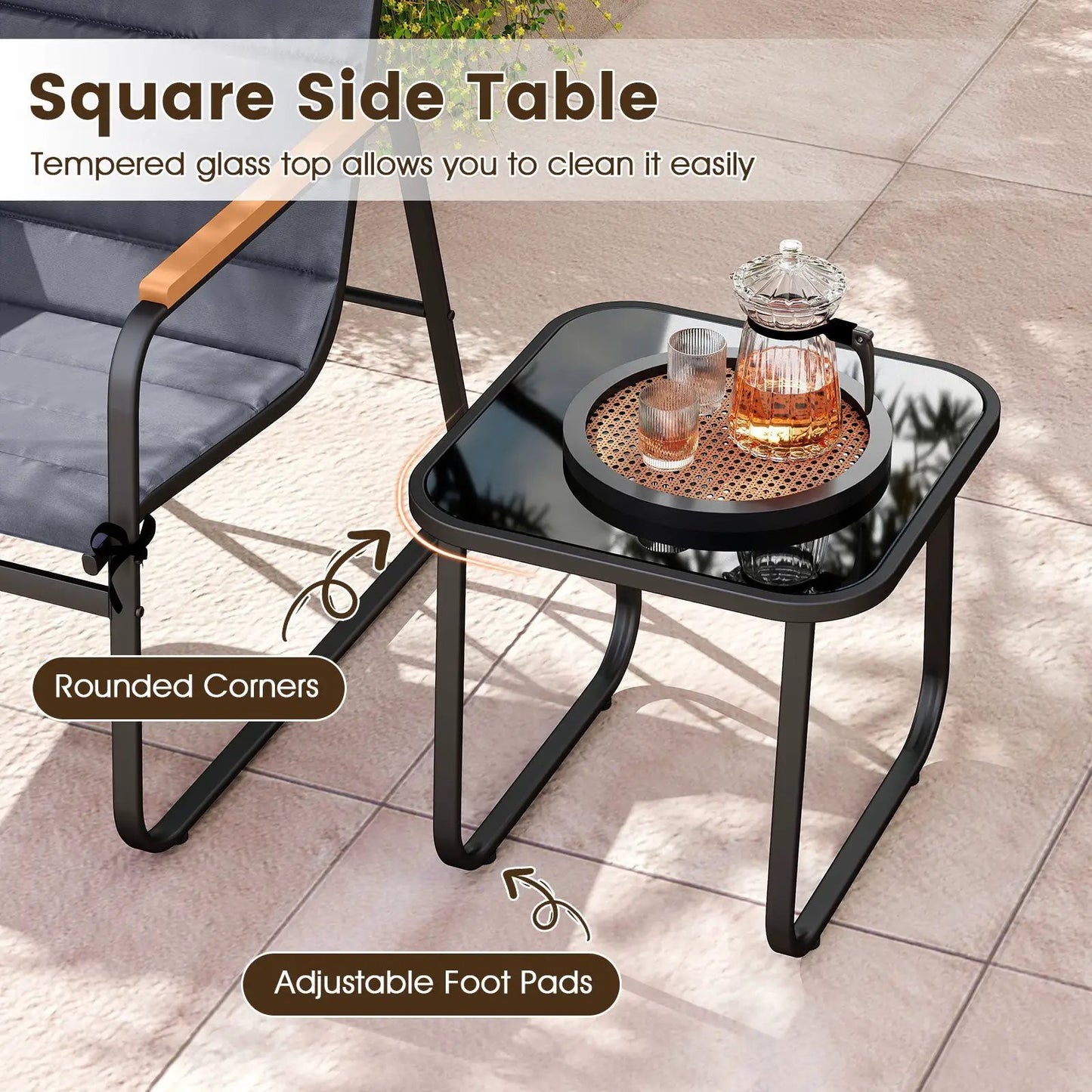 Gray fabric 3-piece patio bistro set with black frame and glass-top table DirectDeals on Tampa Home & Garden Store