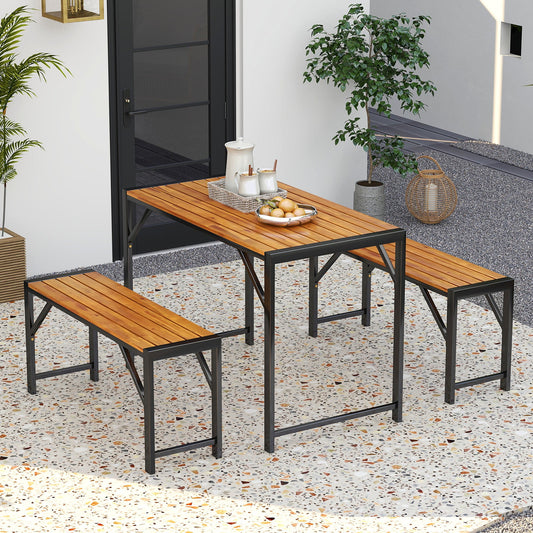 3 Pieces Patio Dining Set with Picnic Table and 2 Benches for 4 People - Tampa Home & Garden Store