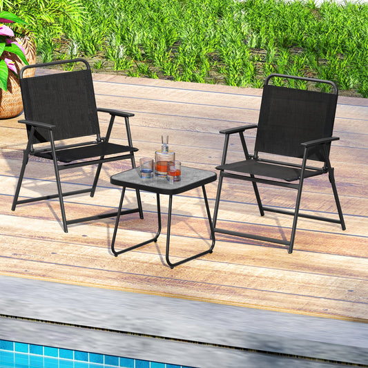 3 Pieces Patio Folding Conversation Chairs and Table-Black - Tampa Home & Garden Store