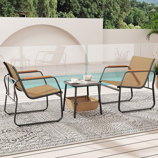 3 Pieces Patio Furniture Set Outdoor Bistro Conversation Set-Brown - Tampa Home & Garden Store