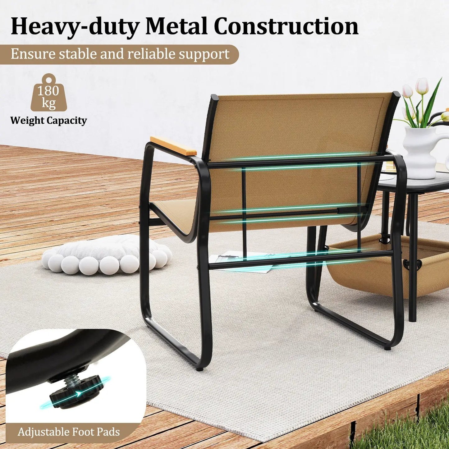 Patio Bistro Conversation Set Brown, 3-piece with brown mesh seats and black frame DirectDeals on Tampa Home & Garden Store