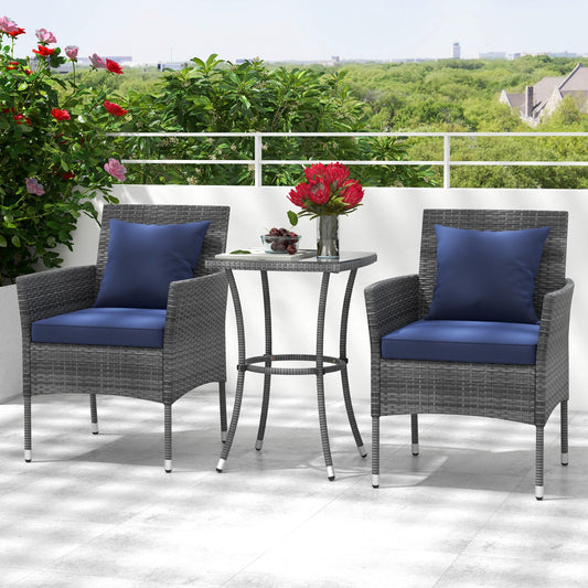 3 Pieces Patio Furniture Set with Cushioned Patio Chairs and Tempered Glass Coffee Table - Tampa Home & Garden Store
