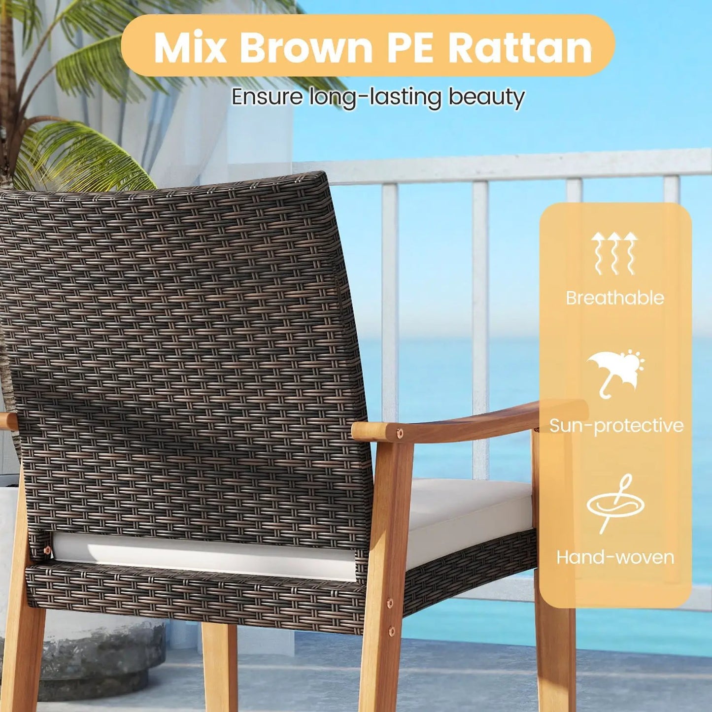 Patio PE wicker chair with acacia wood frame, dark brown, outdoor set DirectDeals on Tampa Home & Garden Store