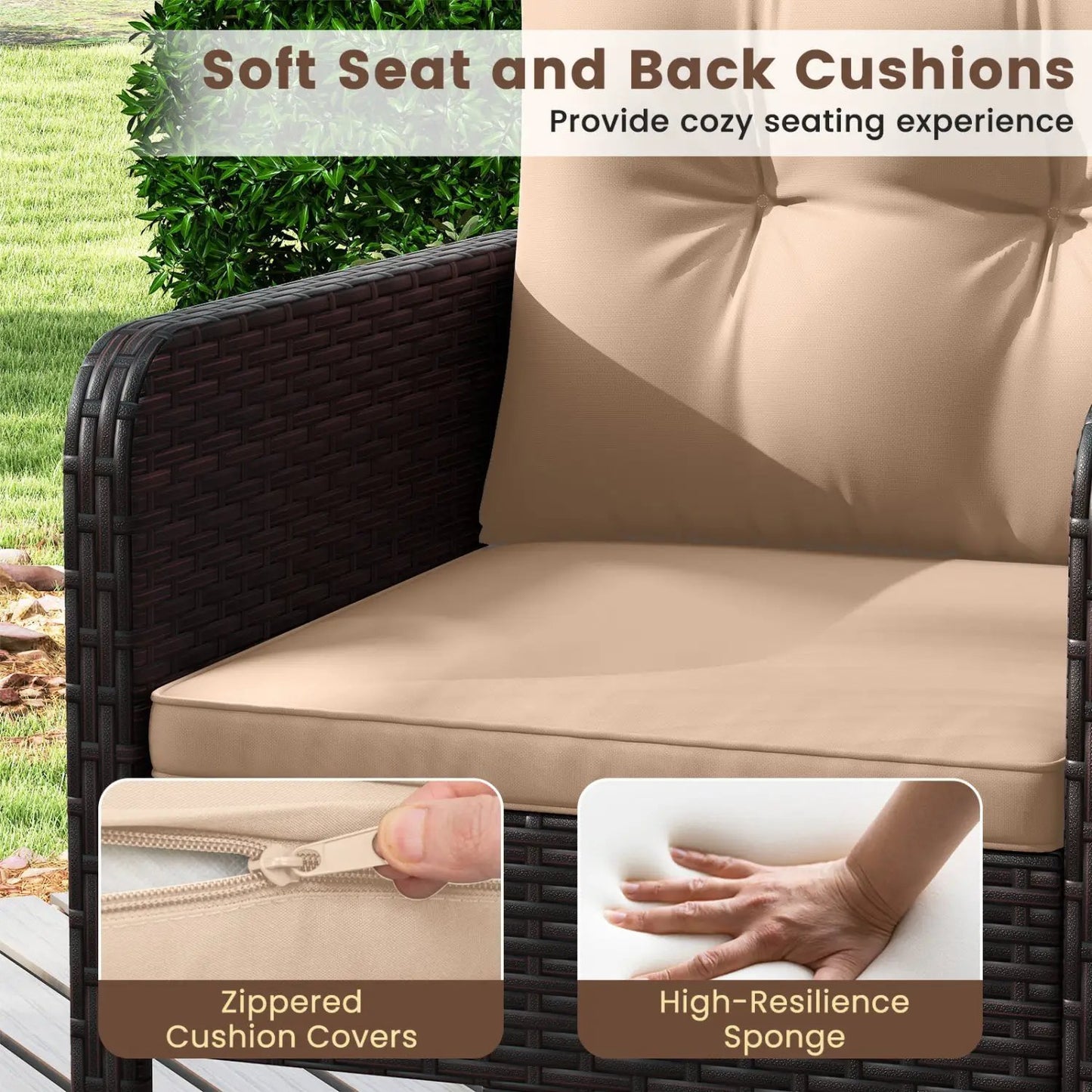 3-Piece Patio PE Wicker Set with Beige Cushions by DirectDeals, dark brown wicker on Tampa Home & Garden Store