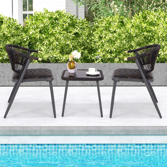 3 Pieces Patio Rattan Furniture Set for Backyard Poolside-Brown and Black - Tampa Home & Garden Store