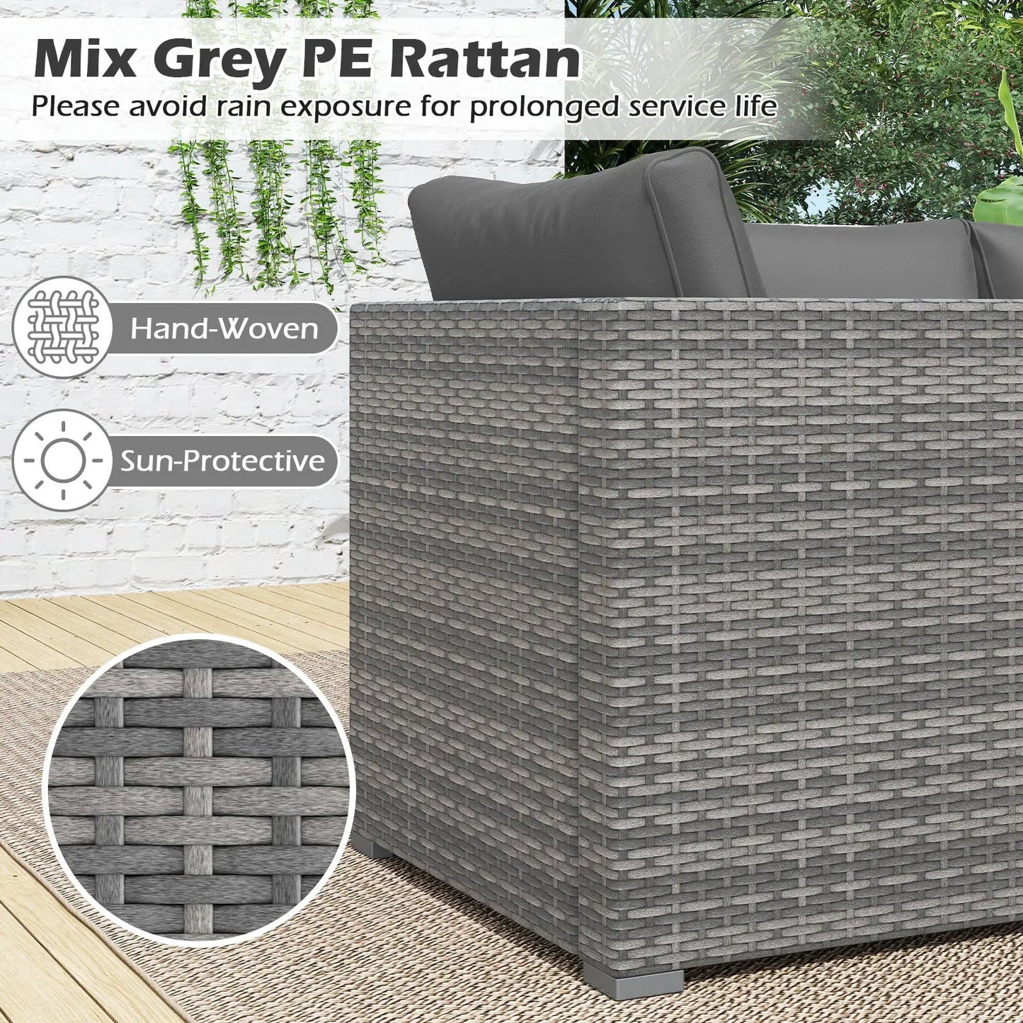 3-Piece Patio Sectional PE Rattan Modular Couch in grey with cushions on Tampa Home & Garden Store