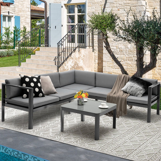 3 Pieces Aluminum Patio Furniture Set with 6-Level Adjustable Backrest-Gray - Tampa Home & Garden Store