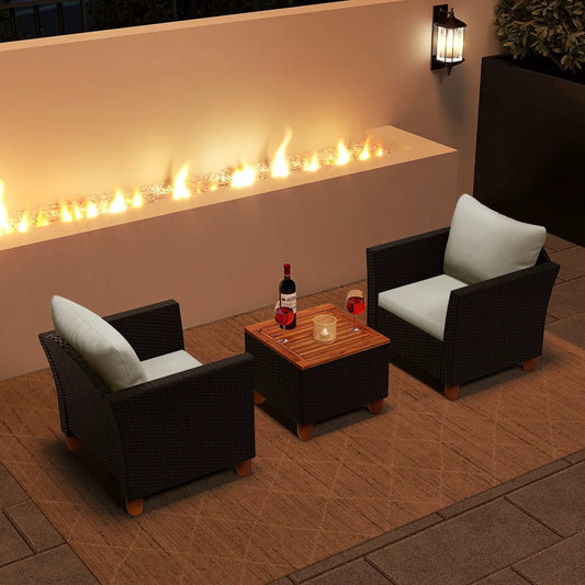3 Pieces Outdoor Patio Rattan Furniture Set with Coffee Table-White - Tampa Home & Garden Store