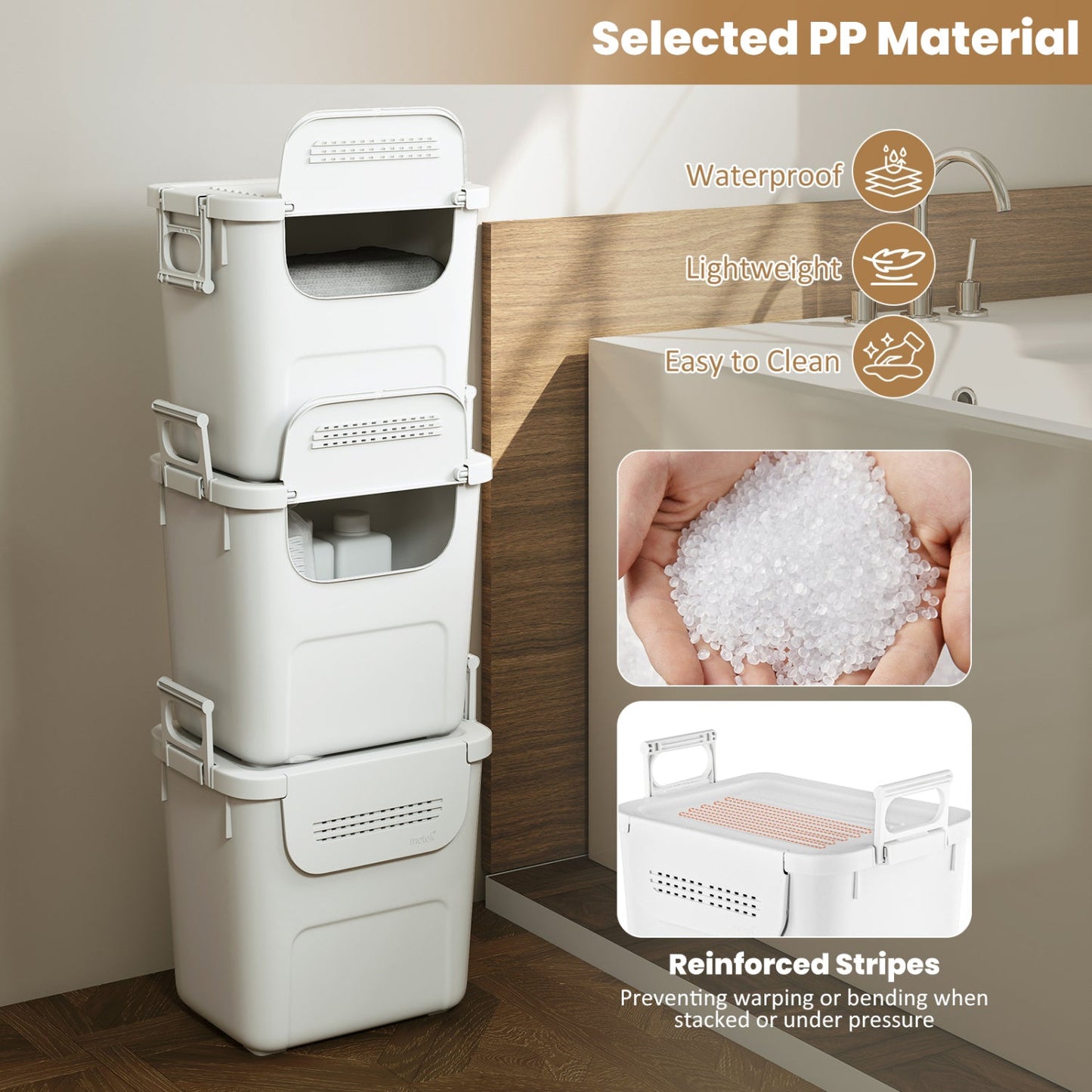 Three Piece Plastic Storage Bins With Front Door, DirectDeals stackable bins with side handles on Tampa Home & Garden Store