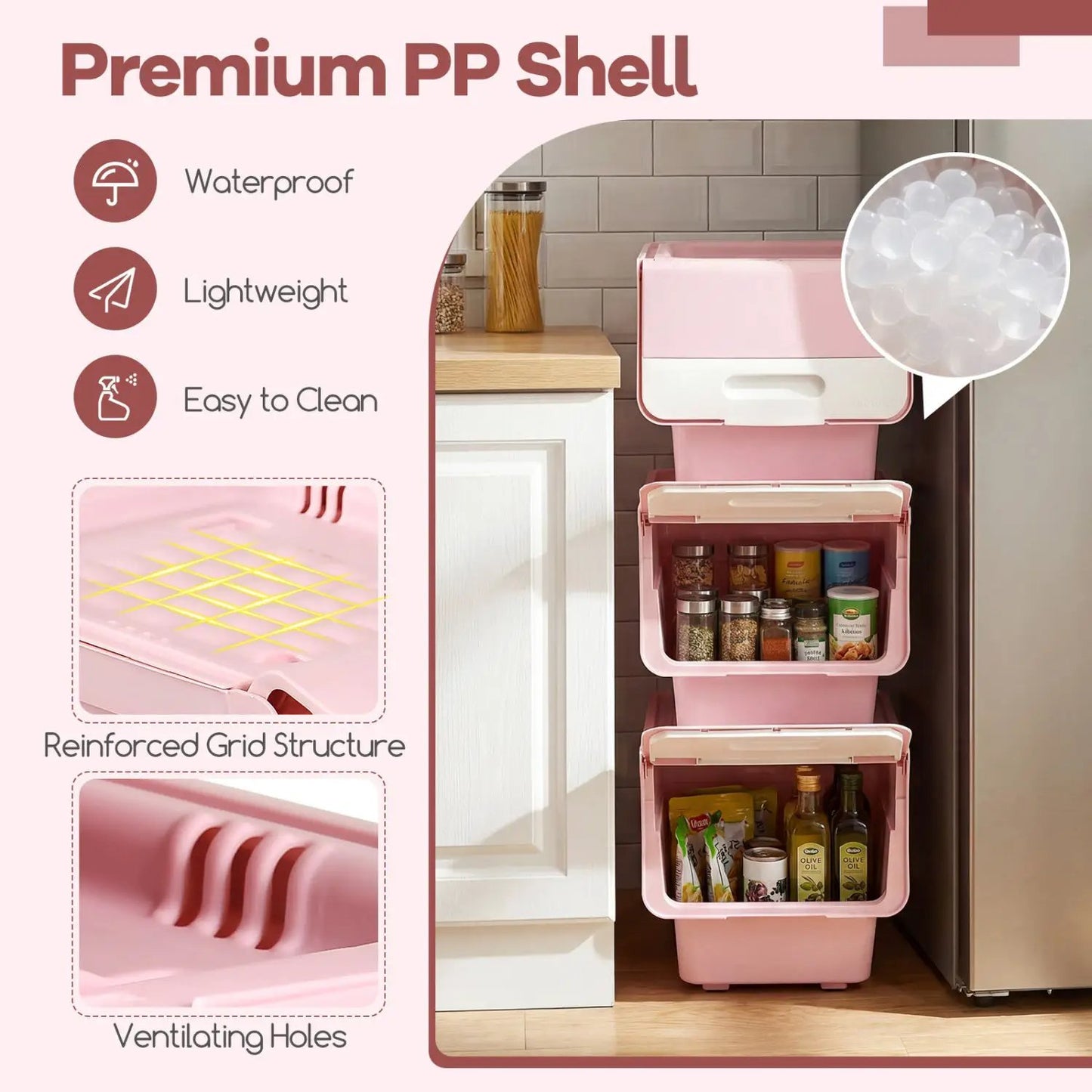 Stackable pink plastic storage bins on wheels with lids, 3-piece DirectDeals set on Tampa Home & Garden Store