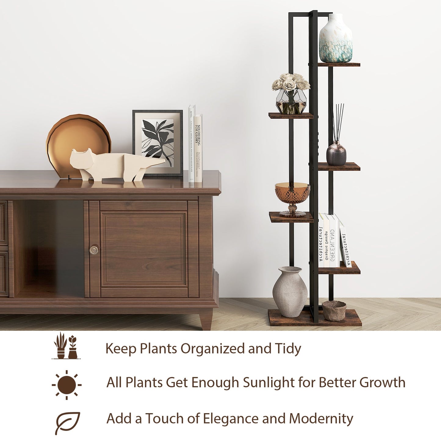 3 Pieces Tall Wood Plant Stand Set 4+5+6-Tier Indoor Flower Stands-Rustic Brown