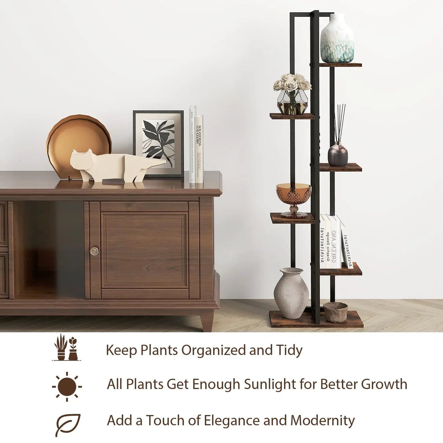 3 Pieces Tall Wood Plant Stand Set 4+5+6-Tier Indoor Flower Stands-Rustic Brown - Tampa Home & Garden Store