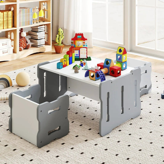 3-piece toddler table with two gray stools and colorful blocks on top on Tampa Home & Garden Store