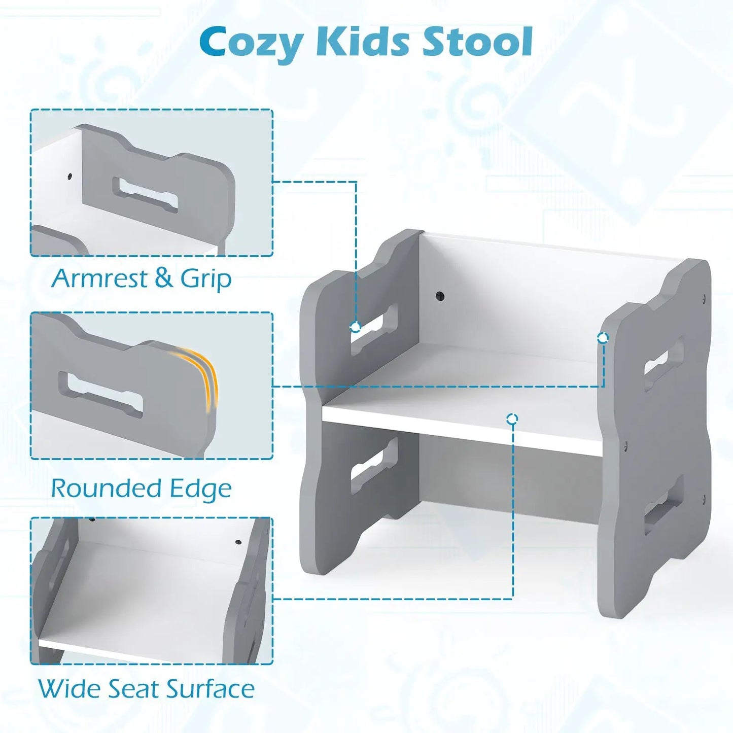 3-Piece toddler table with two gray stools, white surface DirectDeals on Tampa Home & Garden Store
