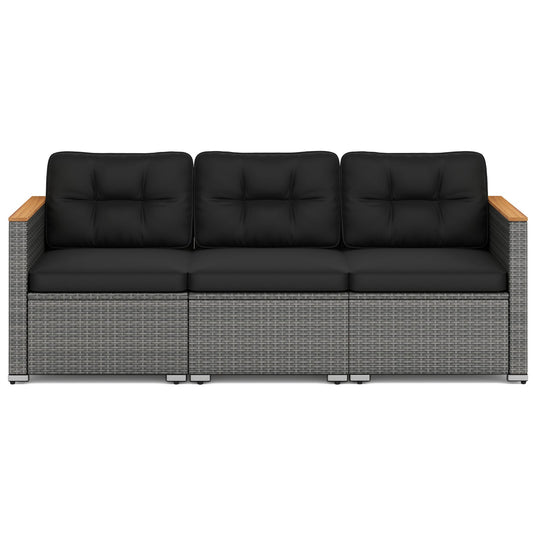 3-Seat Patio Couch Sofa PE Rattan Loveseat Furniture Set with Deep Seating and Cushion-Mix Grey - Tampa Home & Garden Store