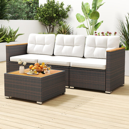 3-Seat Patio Couch Sofa with Deep Seating and Cushion-White - Tampa Home & Garden Store