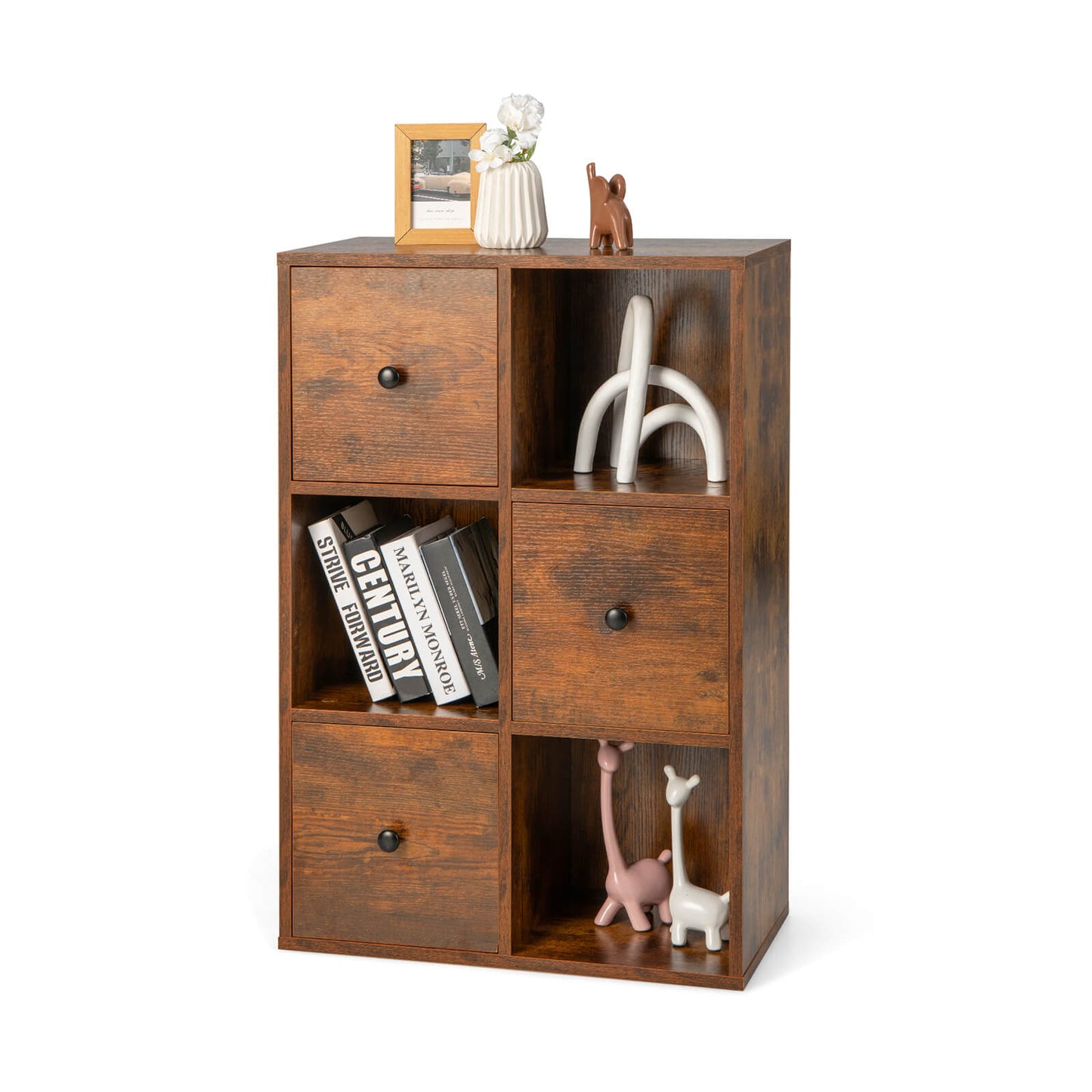 3-Tier bookcase in warm brown wood with open cubby and drawers DirectDeals on Tampa Home & Garden Store