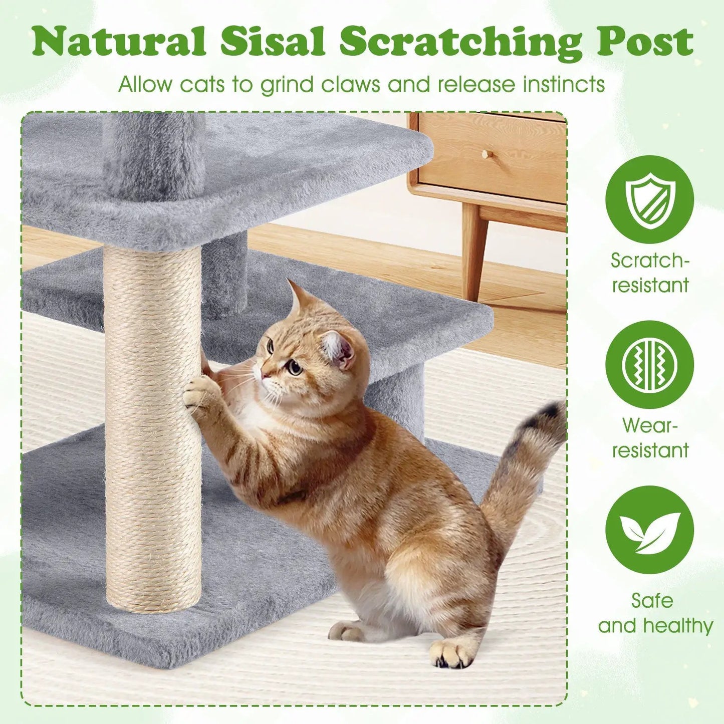 3 Tier Cat Stairs Plush Steps with gray fabric and sisal scratching posts on Tampa Home & Garden Store