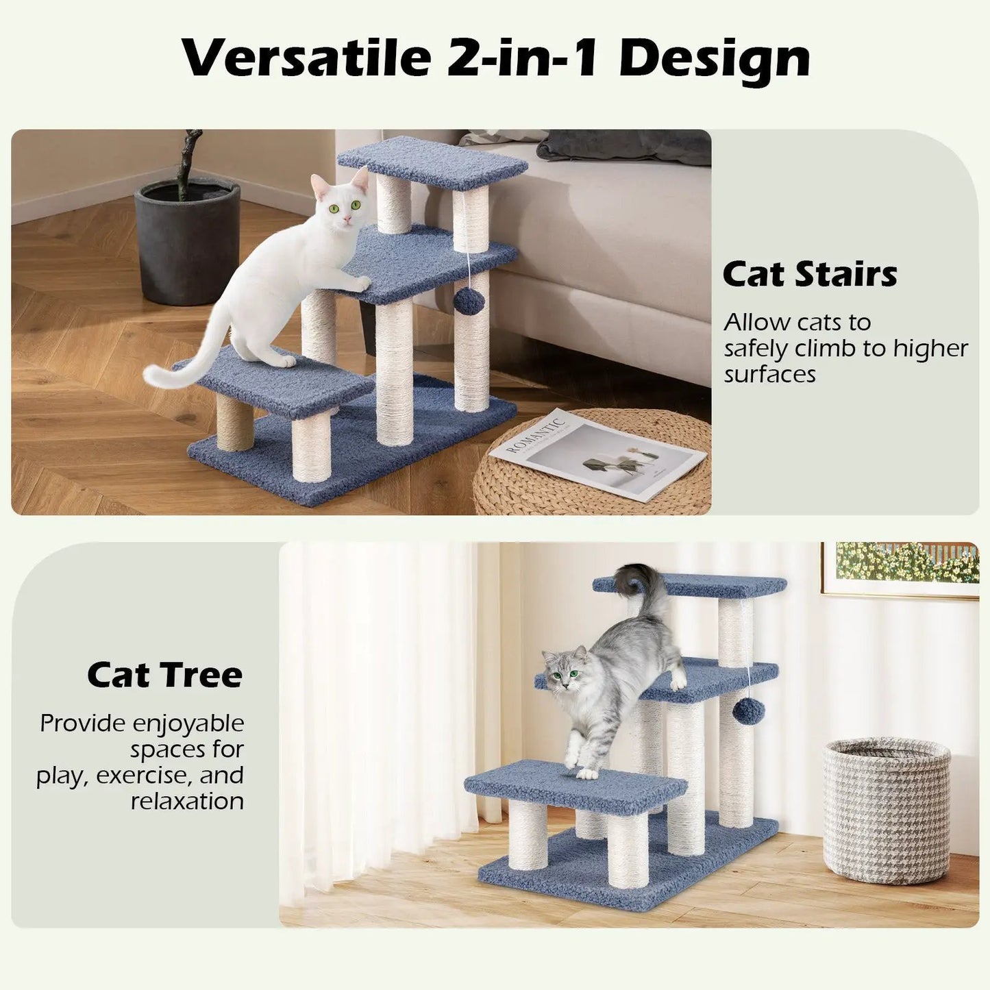 3-tier blue-gray cat stairs with scratching posts and hanging ball, DirectDeals on Tampa Home & Garden Store