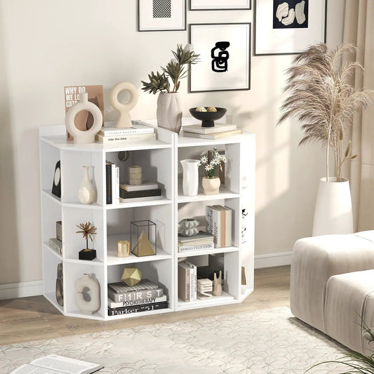 3-Tier Corner Cabinet with Charging Station white cube shelf unit in corner with books and vases on Tampa Home & Garden Store