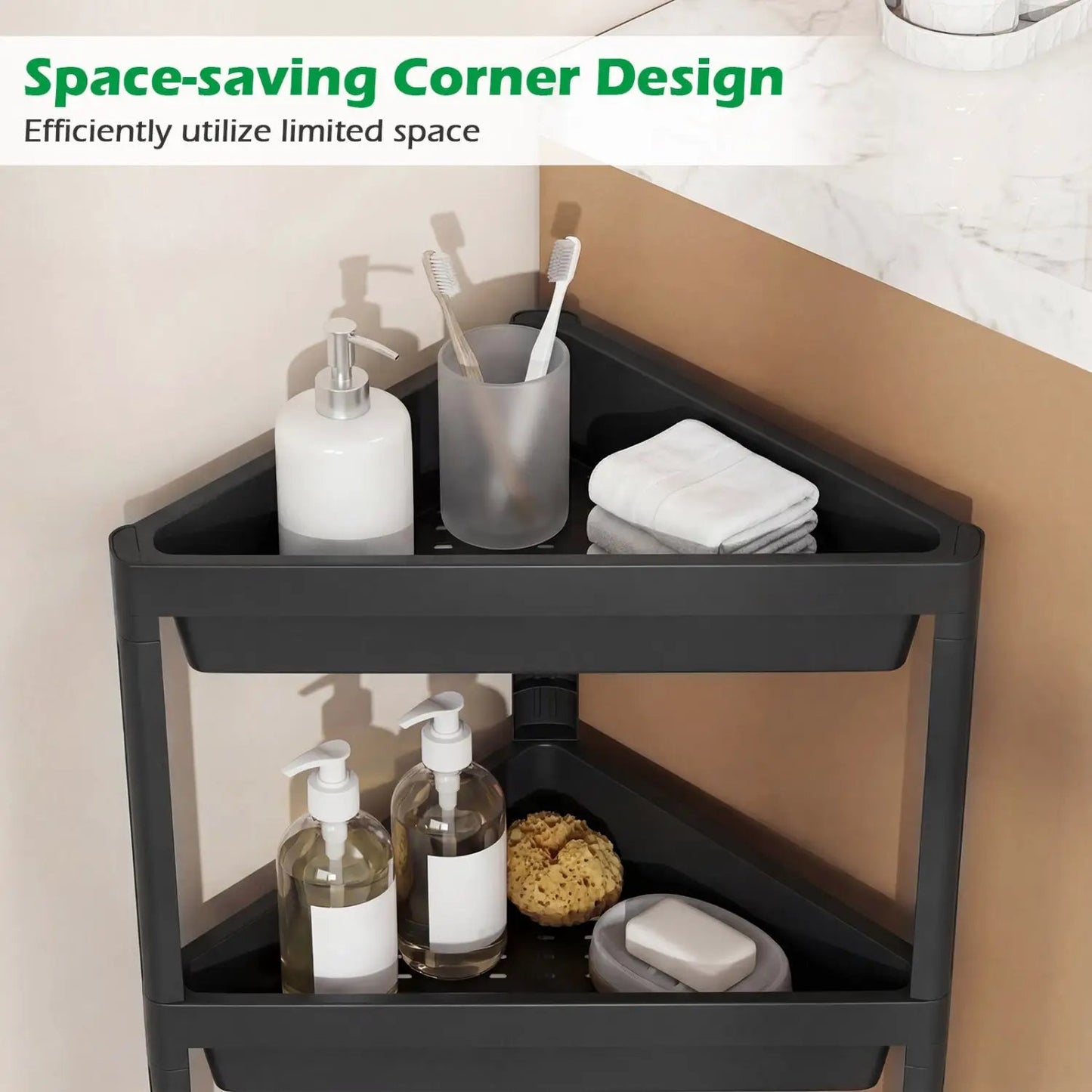 2-pack 3-Tier Corner Shower Caddy in dark gray plastic with detachable shelves on Tampa Home & Garden Store