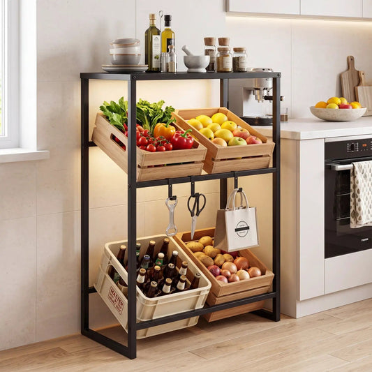 3-Tier Drink Crate Rack with Shelf, black metal frame, wood crates for beer bottles DirectDeals on Tampa Home & Garden Store