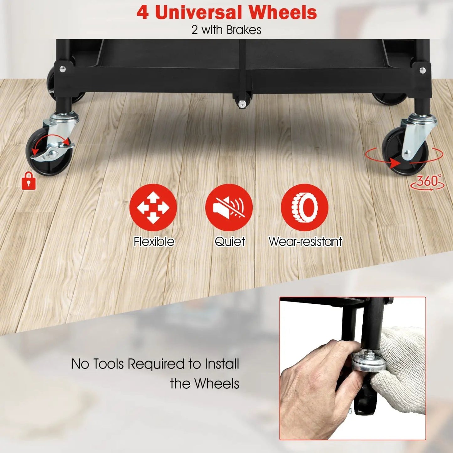 Three Tier Folding Utility Cart Wheels Heavy Duty