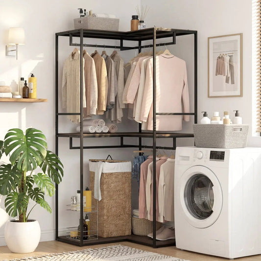 3-Tier Heavy Clothes Rack with Shelves and Racks