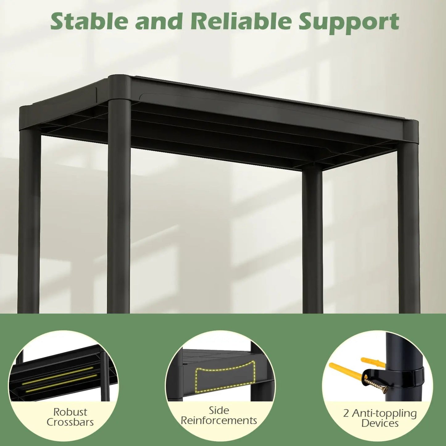 4-Tier heavy-duty plastic storage shelf in black, freestanding shelving DirectDeals on Tampa Home & Garden Store