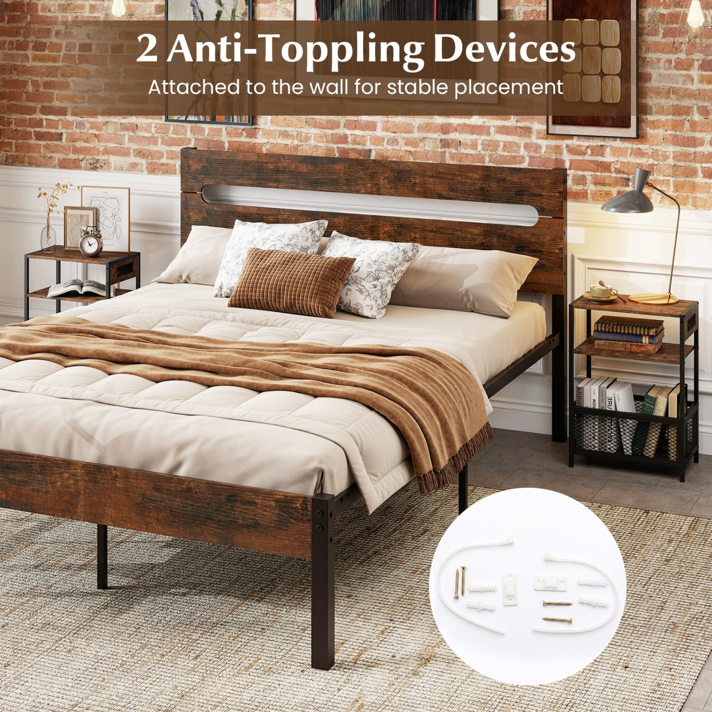 Industrial side tables with built-in charging station, pair, wood top and black metal frame on Tampa Home & Garden Store