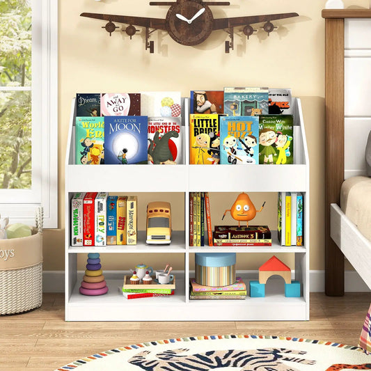 Three Tier Kids Bookshelf Toy Storage Organizer white shelf with books and toys DirectDeals on Tampa Home & Garden Store