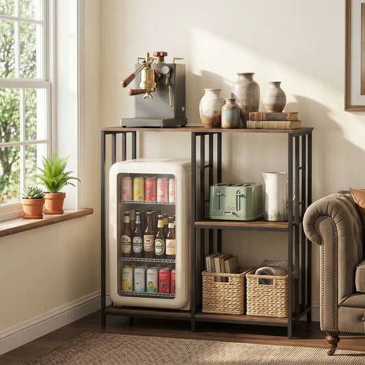 3-Tier Baker's Rack with Open Shelves in rustic brown top and black metal frame by DirectDeals on Tampa Home & Garden Store