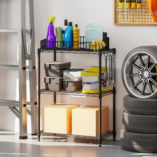 3-tier metal storage shelving set of 2 with V-wire rack DirectDeals, black garage shelving on Tampa Home & Garden Store