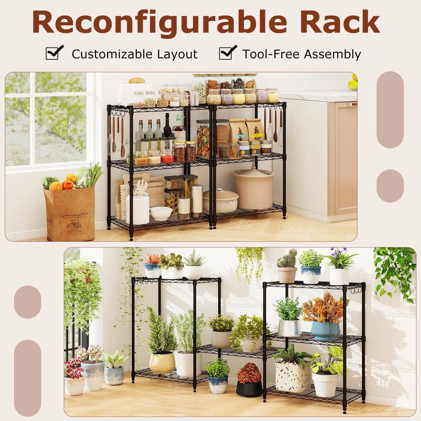 3-Tier metal storage shelving set of 2 with V-wire rack, black finish industrial shelving on Tampa Home & Garden Store