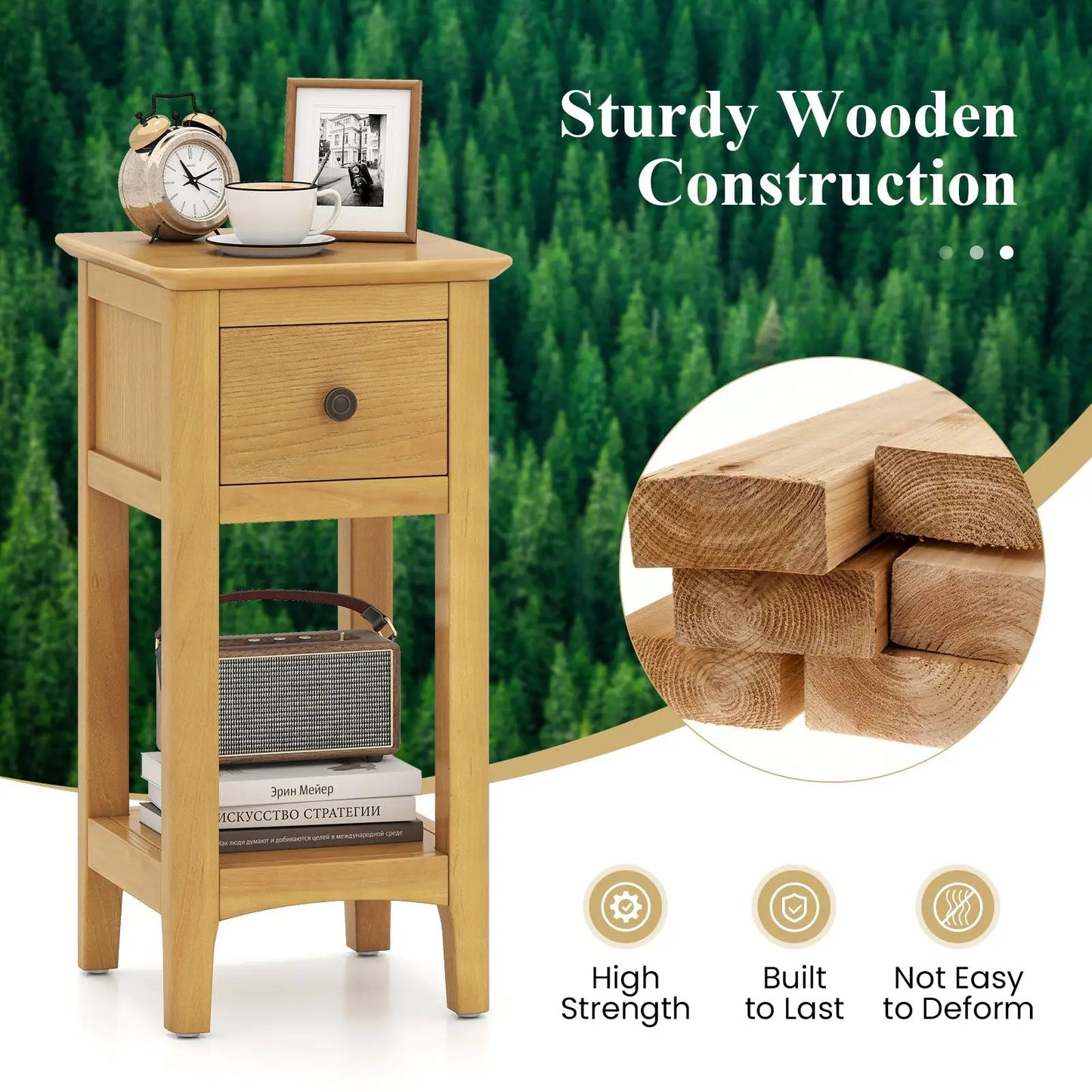 Three-Tier Nightstand with Drawer and Open Shelf in light oak wood by DirectDeals on Tampa Home & Garden Store