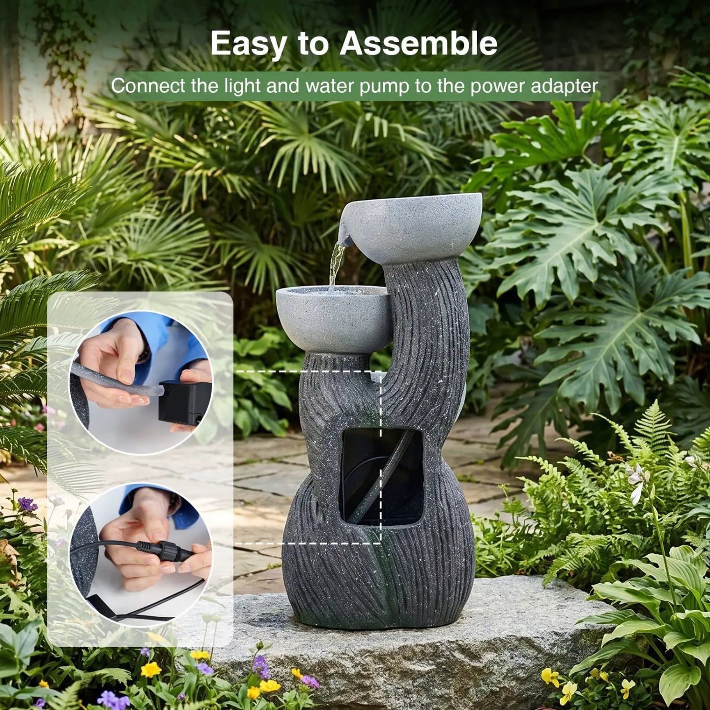 3 Tier Outdoor Water Fountain with LED Lights