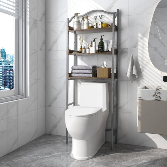 Three Tier Over the Toilet Space Saver Rack gray metal frame wood shelves DirectDeals organizer on Tampa Home & Garden Store