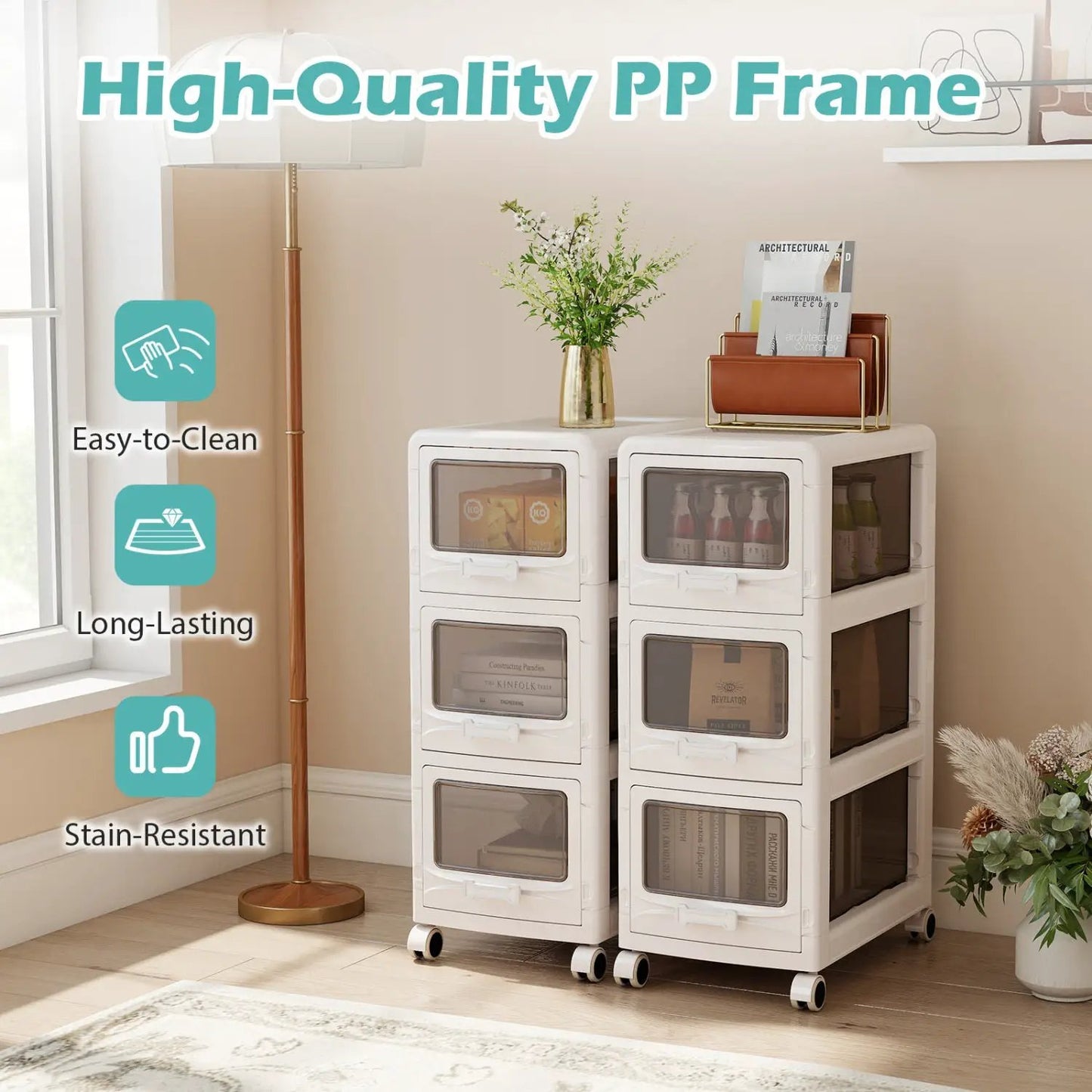 Rolling Storage Cart With Lockable Wheels