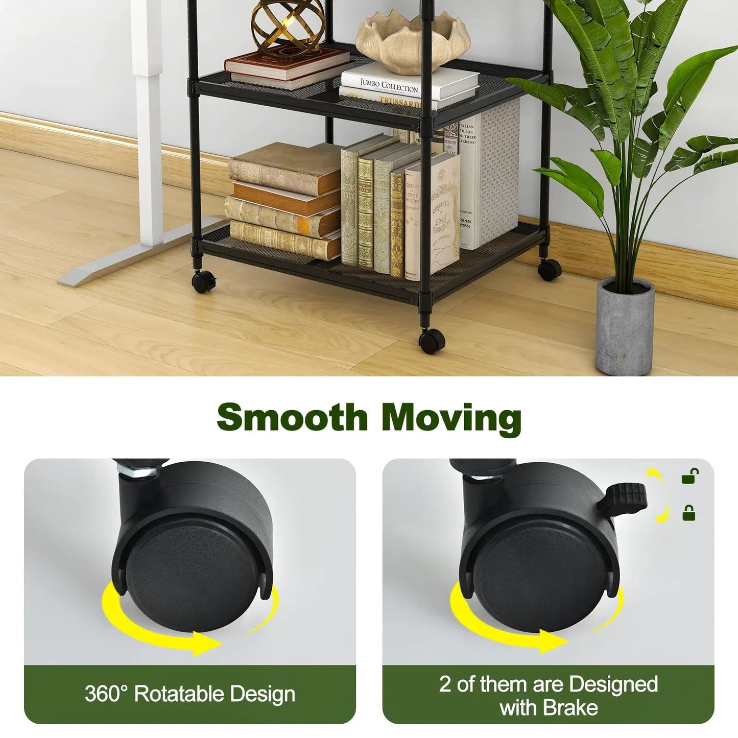 Three-tier printer stand on casters with black metal frame and mesh shelves on Tampa Home & Garden Store
